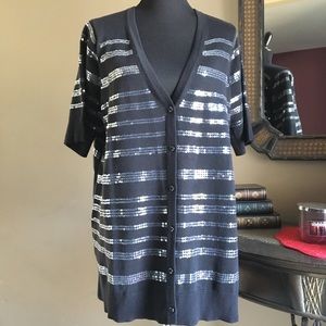 ISAAC MIZRAHI LIVE SHORT SLEEVE SEQUINED CARDIGAN NWT, SX 1X PLUS SIZE